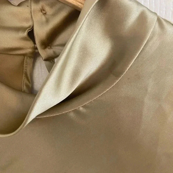 ZANELLA Vintage Silk Blend High Collar Long Sleeve Gold Blouse - Picture 2 of 7